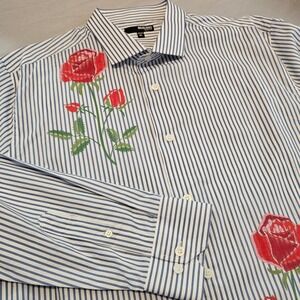 Murano Men's XL Corsa Di Cavalli Slim Fit Striped Rose Print L/S Shirt NWOT 1121